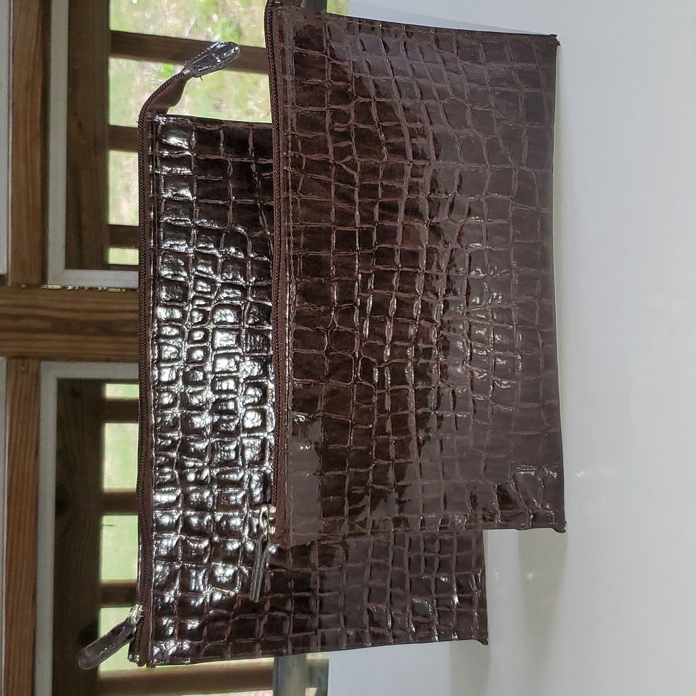 Two Piece Patent Leather Croc Print Traveler Bag Set